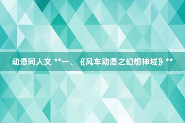 动漫同人文 **一、《风车动漫之幻想神域》**