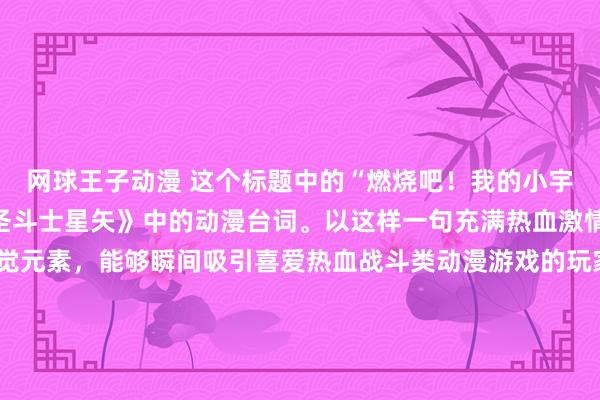 网球王子动漫 这个标题中的“燃烧吧！我的小宇宙！”是非常经典的《圣斗士星矢》中的动漫台词。以这样一句充满热血激情的台词作为标题主视觉元素，能够瞬间吸引喜爱热血战斗类动漫游戏的玩家。“热血动漫游戏之旅”则明确了游戏的类型与风格，让玩家感受到这款游戏会带来如同动漫般热血沸腾的游戏体验。